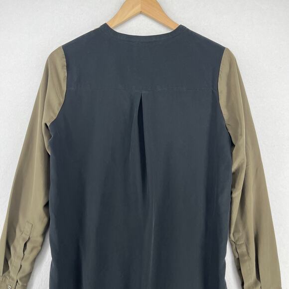 VINCE Top Women 8 Silk Crepe de Chine Colorblock Tunic Keyhole Long Sleeve Black - Picture 4 of 16